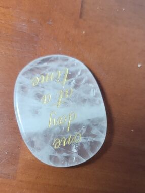 Clear Quartz Crystal Worry Stone "One Day At A Time"